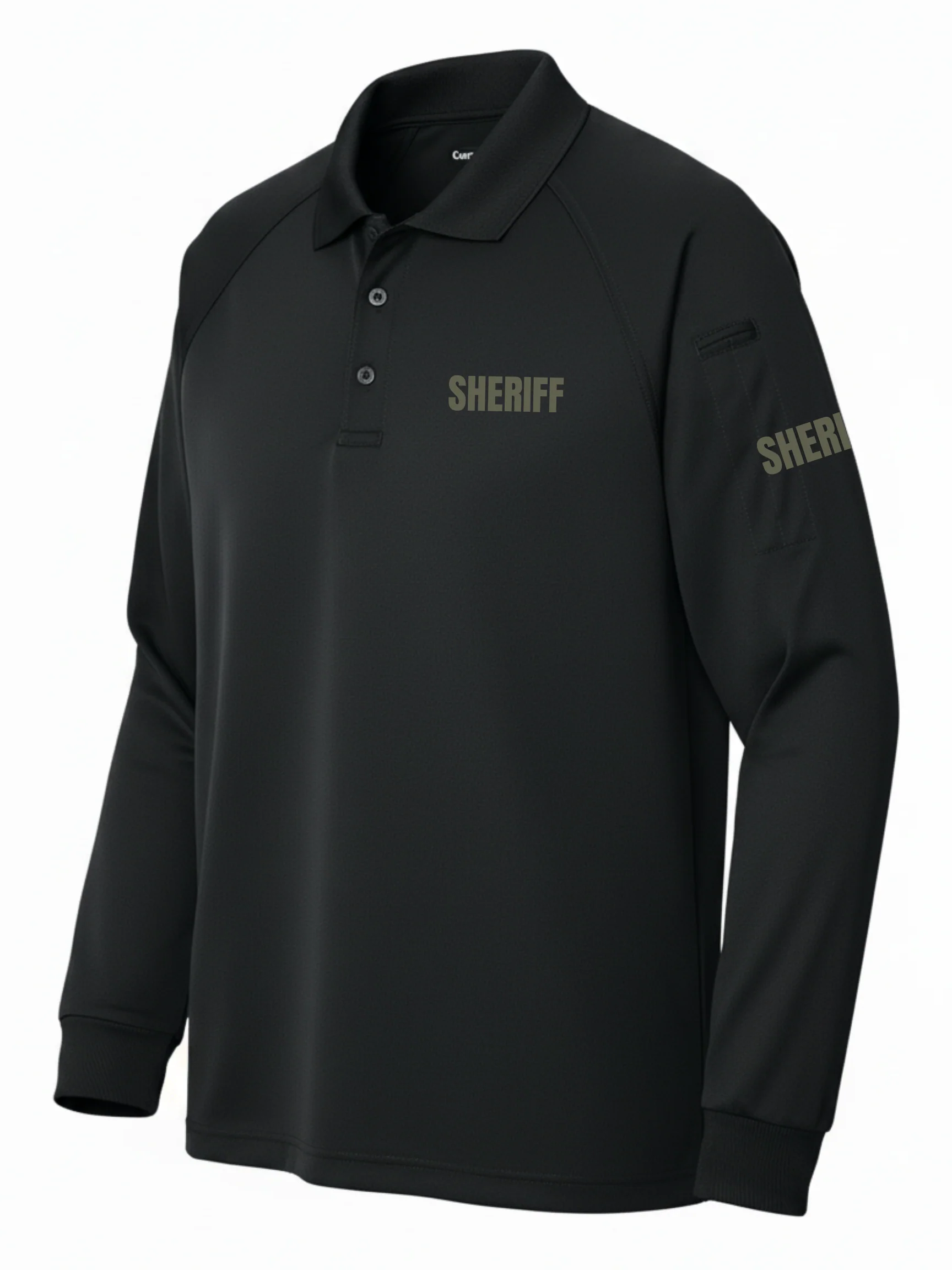 Black Tactical Long Sleeve - Sheriff Men's Shirt (Drab) - Image 2